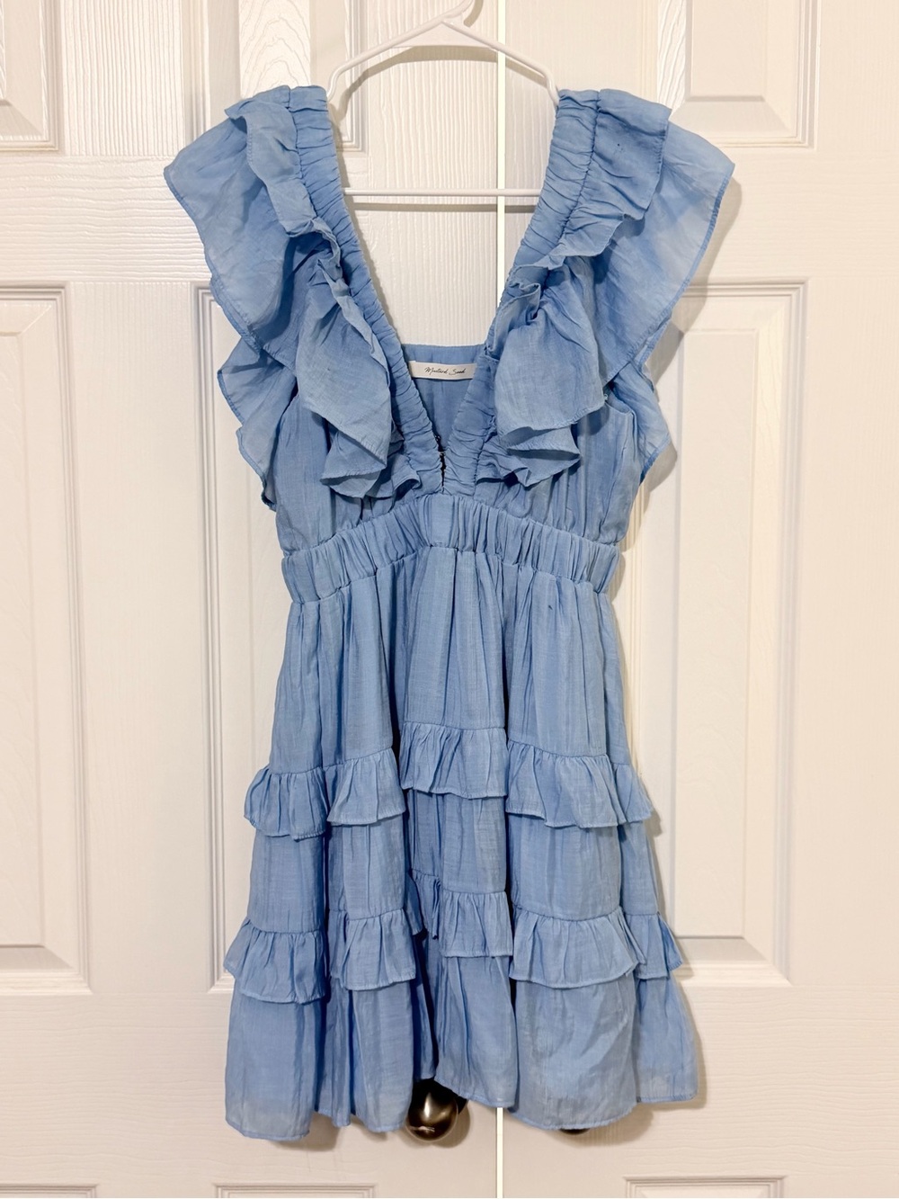 Mustard Seed Light Blue Ruffle Midi Dress